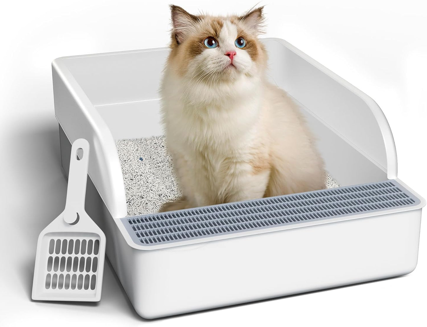 上部開放型ネコ用トイレ、ハイサイド飛沫防止、半密閉型、取り外し可能、砂漏れ防止、掃除と組み立てが簡単