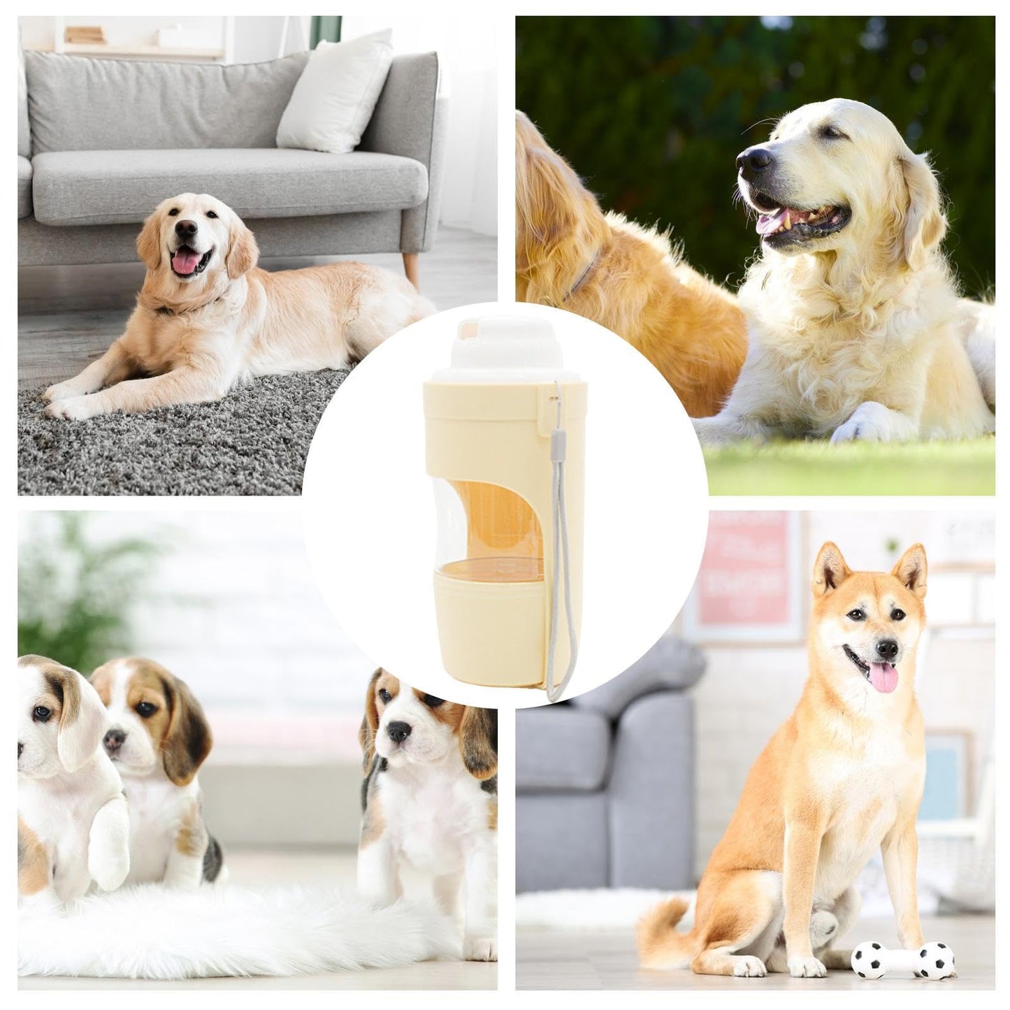 2in1 トラベルドッグウォーターボトル ペット用給水器 フードフィーダー 犬用お散歩給水器 ペット用屋外携帯カップ ペット用品