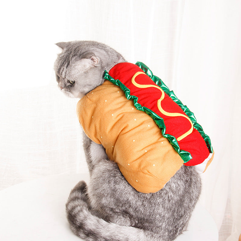 ペット用犬猫コスチューム、可愛いホットドッグサンドイッチコスチューム、面白いホットドッグ服、猫コスチューム