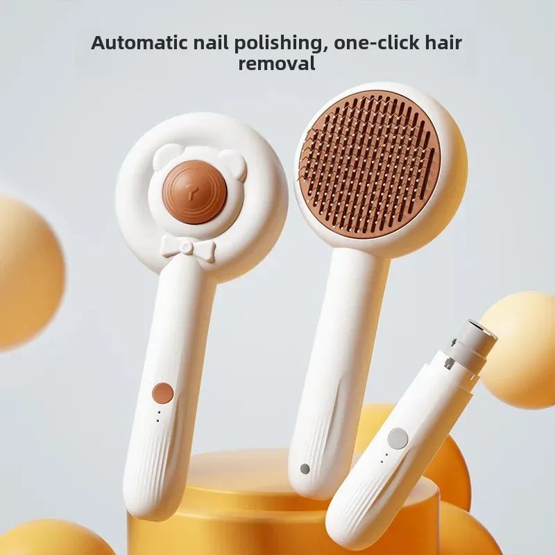 充電式2in1ペットネイルトリマー コーム付き 電動猫犬グルーミングクリーニングブラシ ペットケアツール