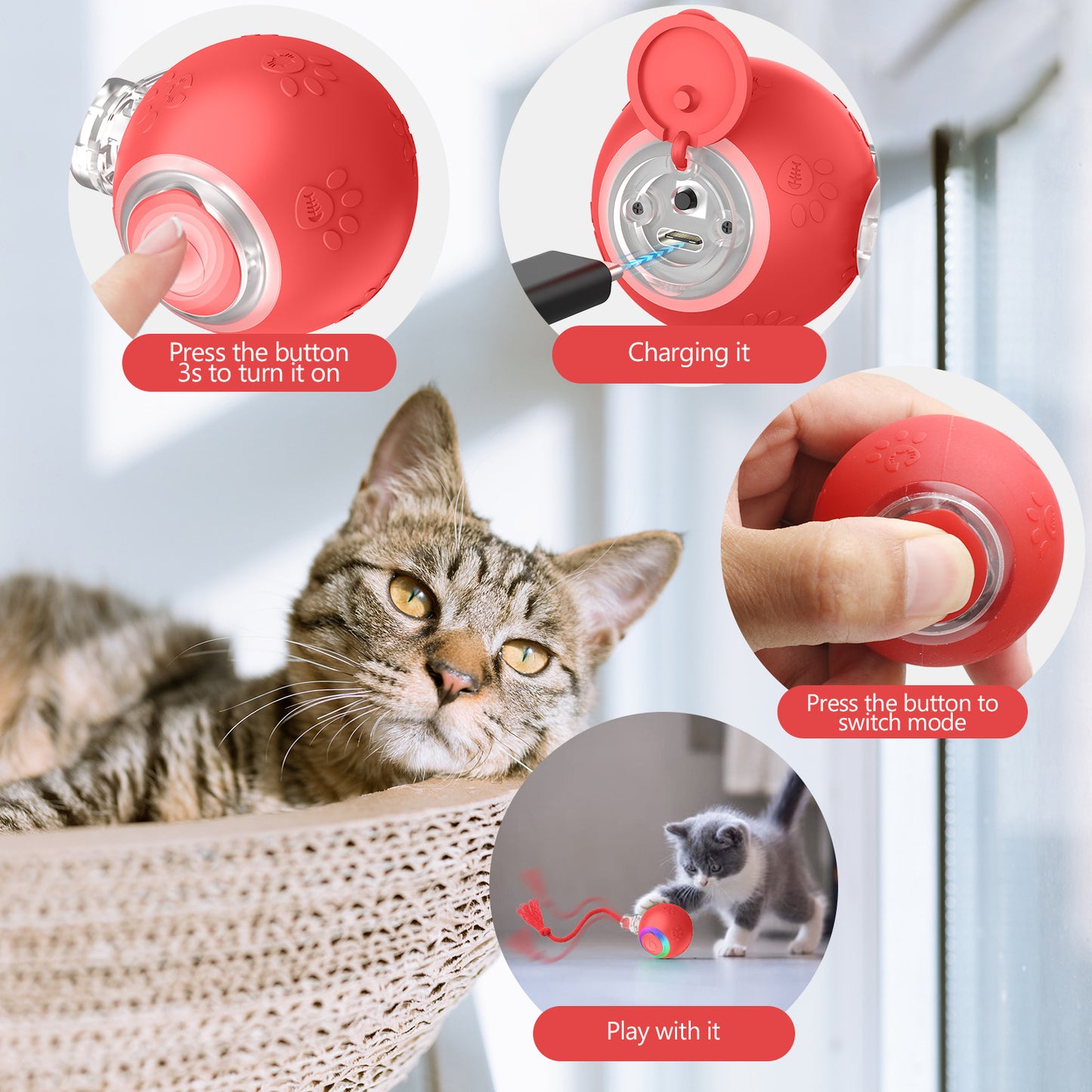 インテリジェント重力式猫用おもちゃボール ストラップ電動ロープ猫じゃらし 猫用おもちゃ