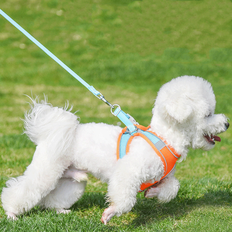 ベスト式ペットハーネス 反射材入り 通気性 犬用リード付き